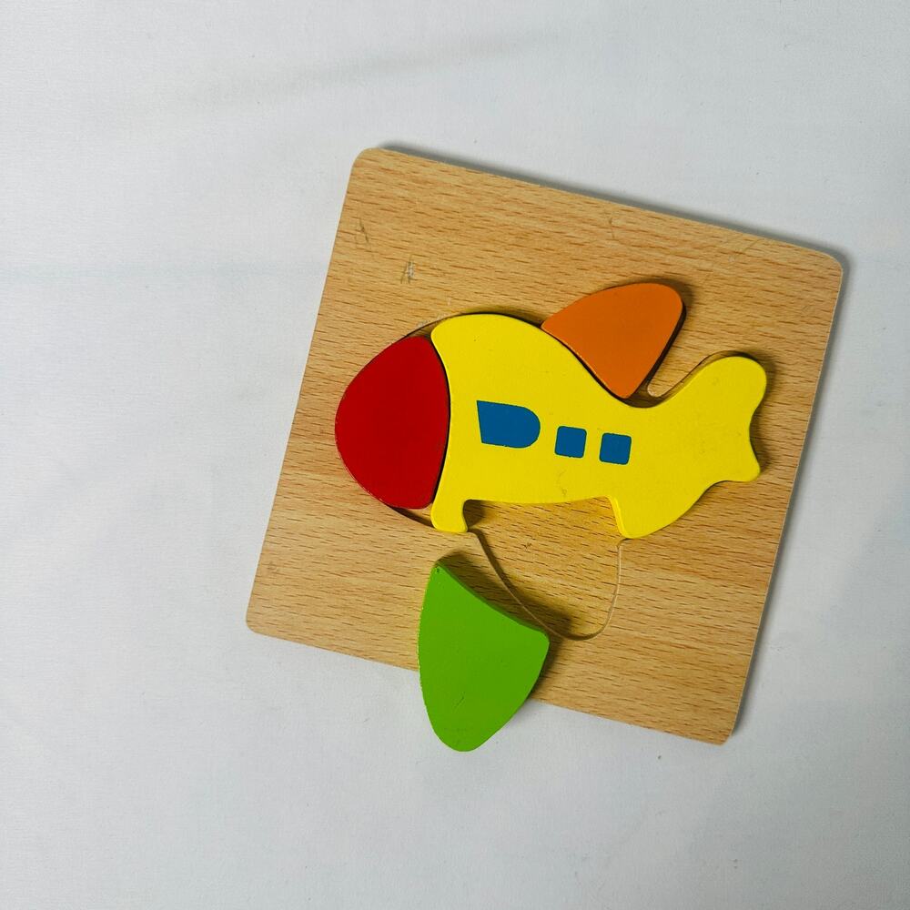 Vintage Airplane Color Block Small Chunky Wooden Puzzle